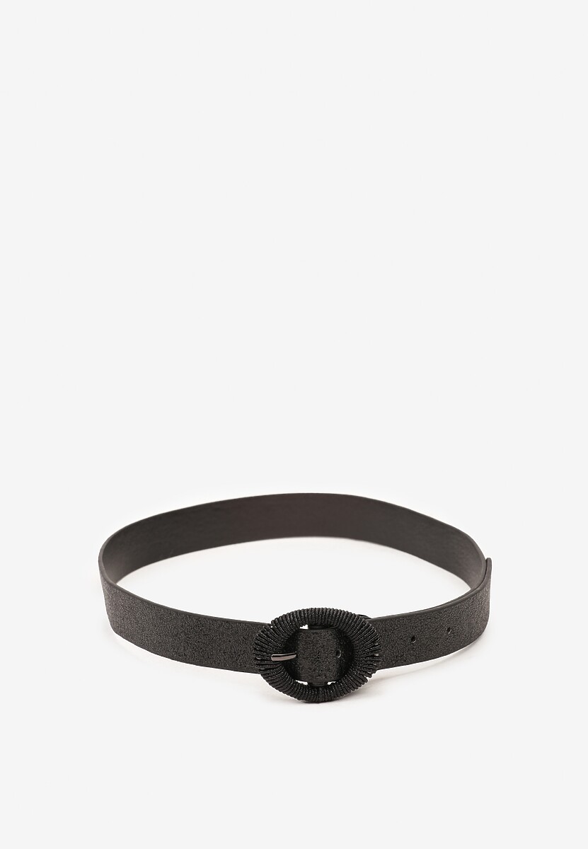 Czarny Brokatowy Pasek z Geometryczną Klamrą Senirae