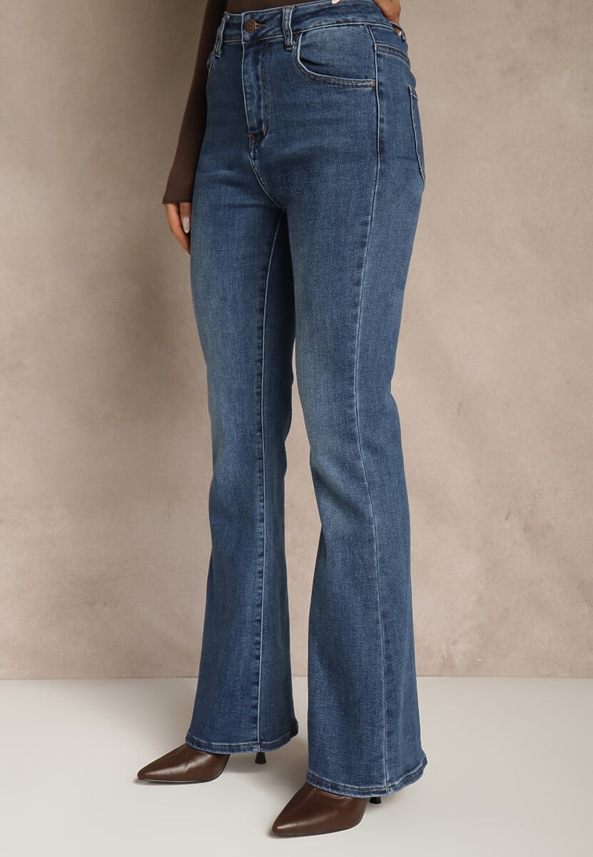 Niebieskie Jeansy High Waist o Kroju Dzwonów Finvenne