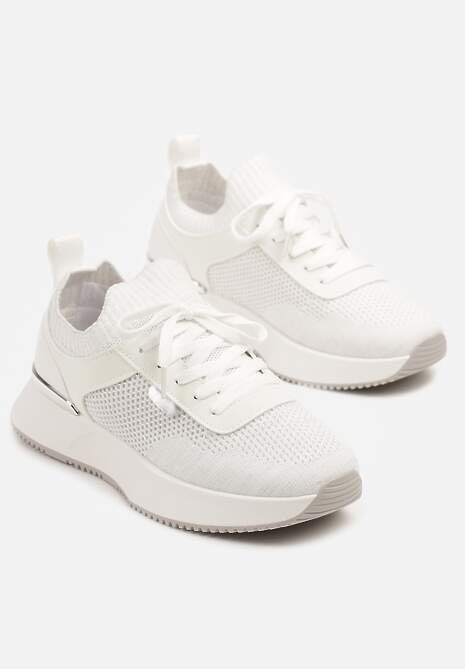Białe Sneakersy z Siateczkową Cholewką Saramis
