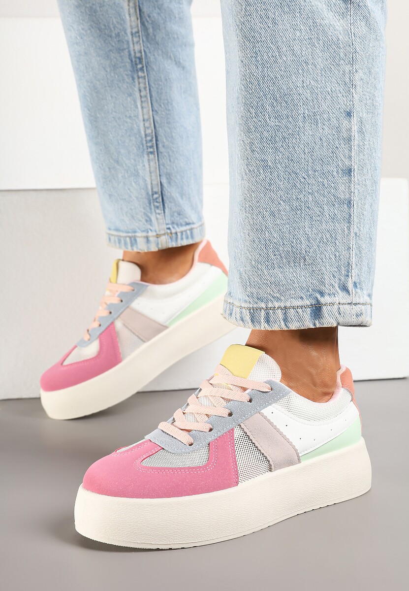 Różowo-Niebieskie Sneakersy Typu Kultowe Tenisówki na Grubej Podeszwie Nanessa