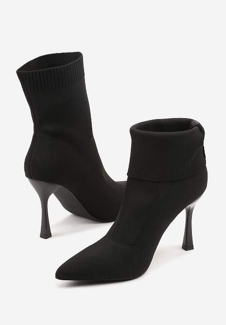 Czarne Botki na Szpilce Vices z Elastyczną Cholewką Nallafia