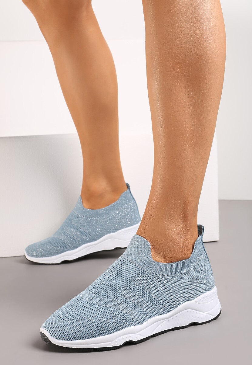 Jasnoniebieskie Buty Sportowe na Płaskiej Podeszwie z Elastyczną Cholewką Urselith