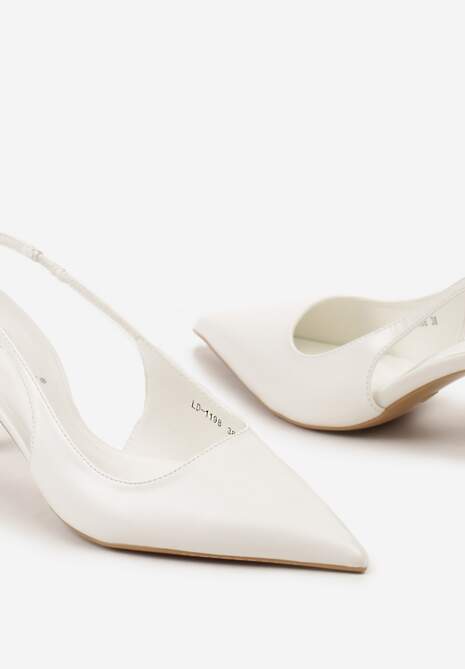 Białe Wsuwane Sandały Sling-Back na Kaczuszce ze Szpiczastym Noskiem Oxena
