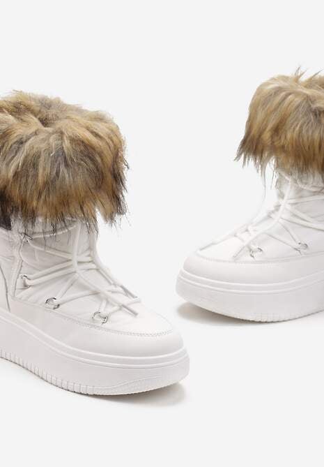 Białe Śniegowce na Grubej Podeszwie z Futerkiem Uplift