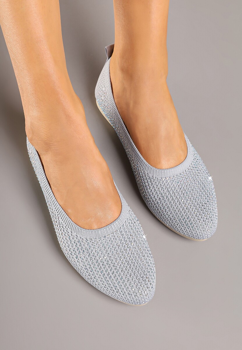 Ciemnoróżowe Elastyczne Balerinki z Cholewką Zdobioną Metalicznymi Przeszyciami Elitella