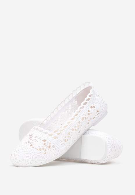 Białe Ażurowe Balerinki na Płaskiej Podeszwie Atley