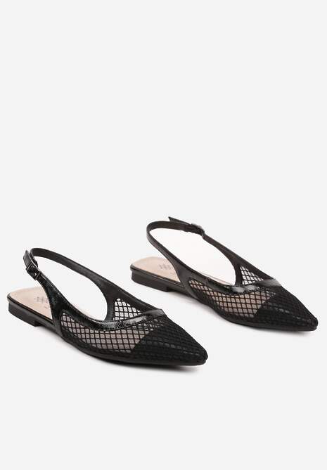 Czarne Siateczkowe Sandały ze Szpiczastym Noskiem i Paskiem z Klamerką Yastia