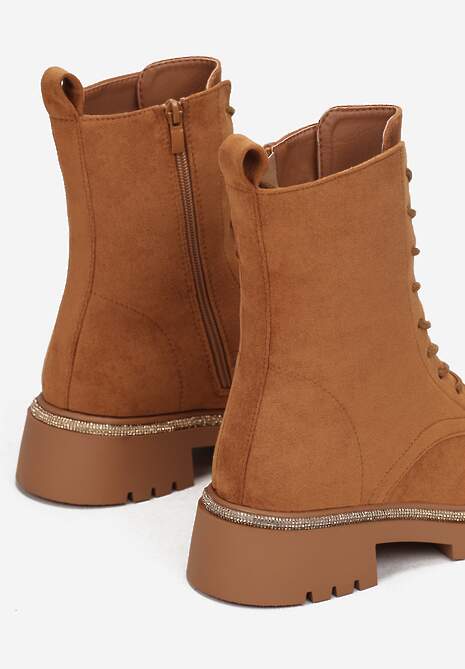 Brązowe Botki Zdobione Paskiem z Cyrkoniami Lyra