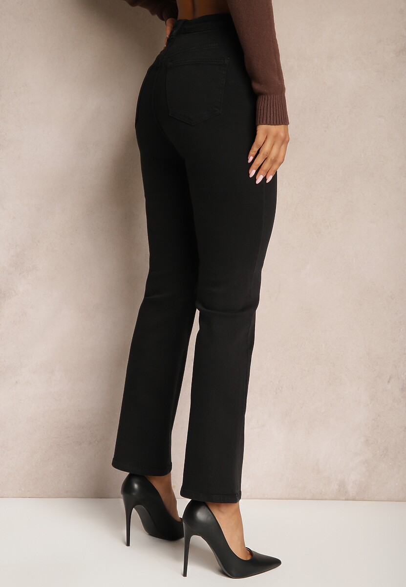Czarne Jeansy Straight z Wysokim Stanem Kathelia