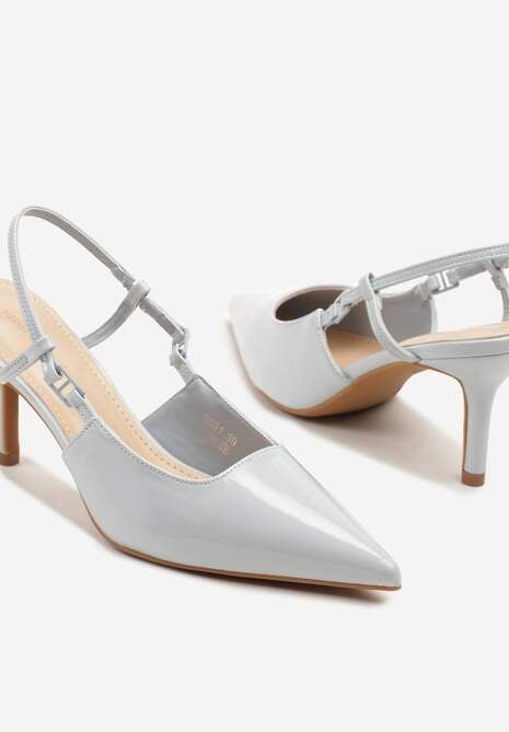 Jasnoniebieskie Lakierowane Sandały na Szpilce ze Spiczastym Noskiem Odelna