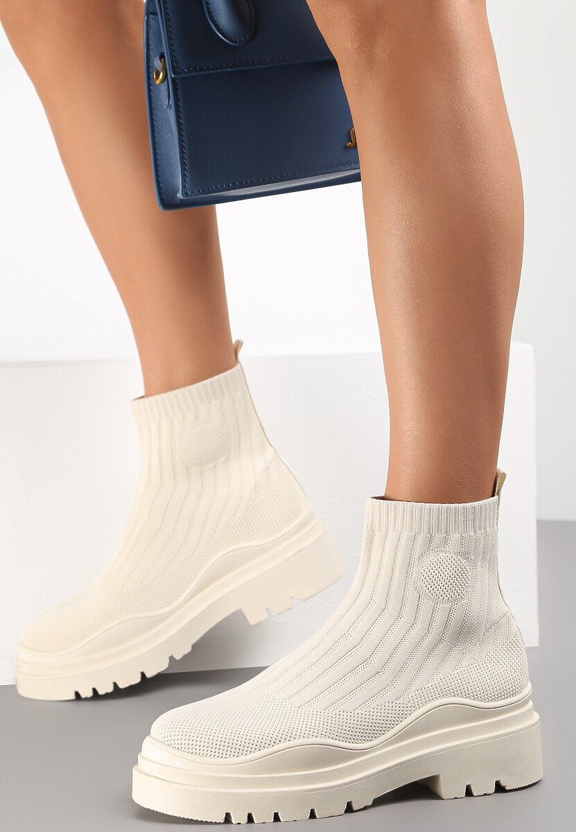 Beżowe Botki z Elastyczną Cholewką Ganeon