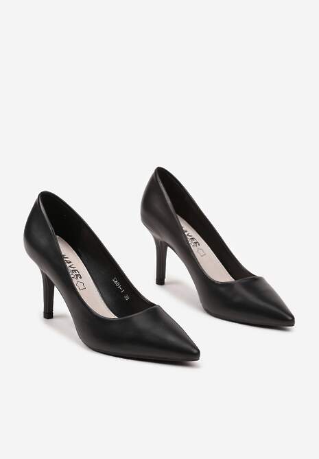 Czarne Eleganckie Czółenka na Szpilce z Wkładką ze Skóry Naturalnej Elarilia