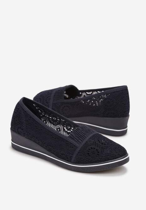 Granatowe Tenisówki z Ażurowej Siateczki na Niskiej Koturnie Nerurae