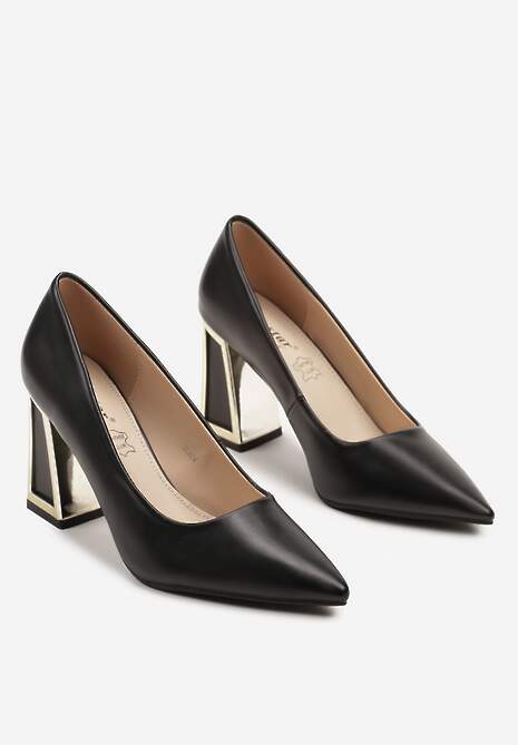 Czarne Czółenka na Metalicznym Obcasie z Wkładką ze Skóry Naturalnej Ivelseki