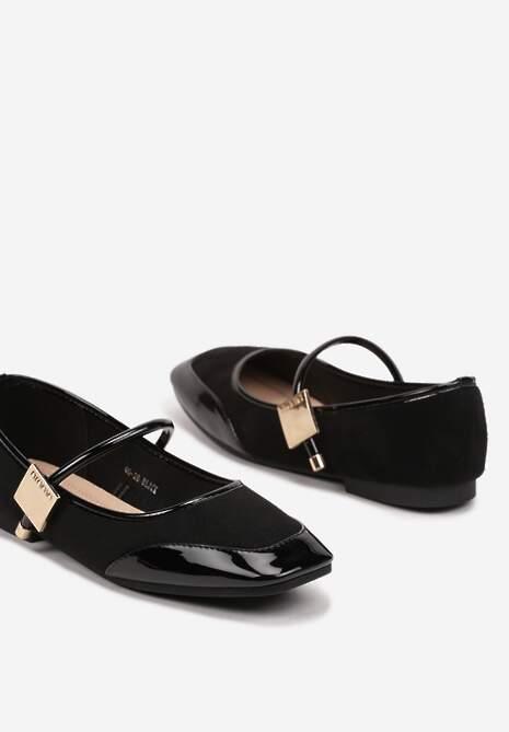 Czarne Balerinki z Lakierowaną Wstawką i Ozdobną Sprzączką Neorwen