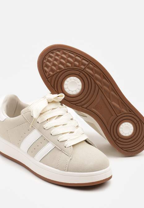 Beżowe Sneakersy Ozdobione Paskami Dolirenna