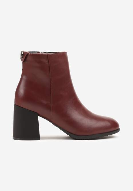 Bordowe Eleganckie Botki Vices na Słupku z Okrągłym Detalem przy Cholewce Widvire