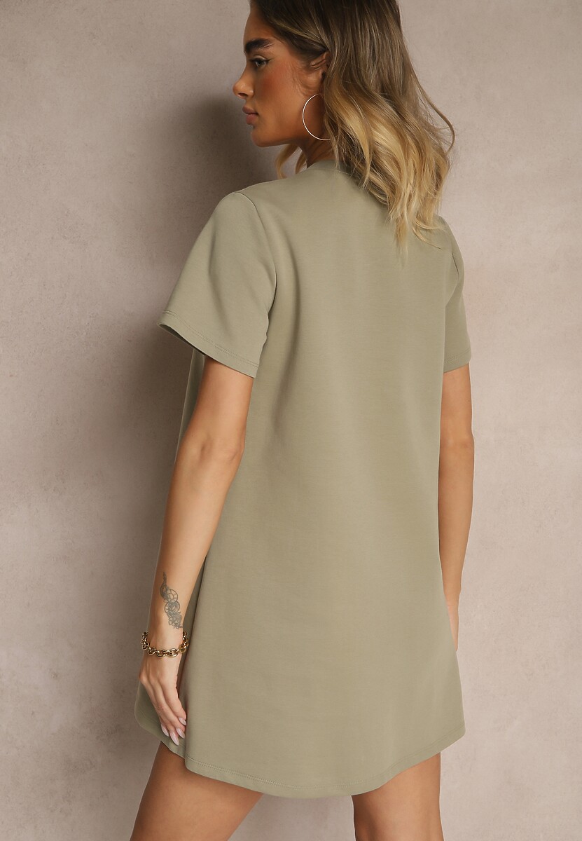 Ciemnozielona Sukienka z Bawełną o Trapezowym Kroju z Guzikami Delynne