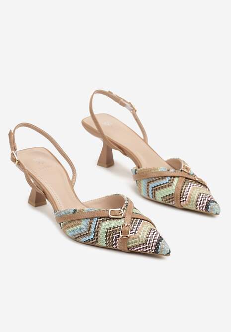 Brązowe Sandały na Kaczuszce z Odkrytą Piętą o Ozdobnymi Sprzączkami Adivini