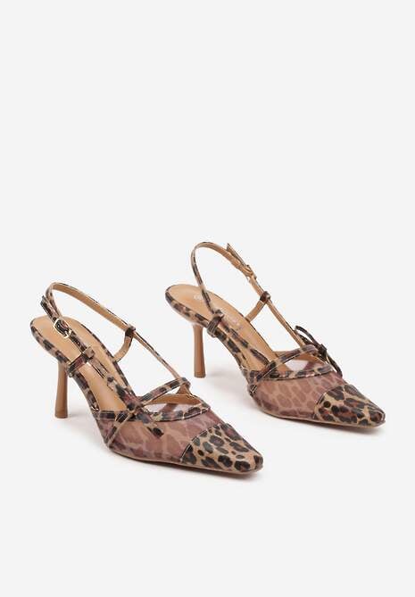 Panterkowe Czółenka na Szpilce Typu Slingback z Siateczkową Cholewką Asdexia