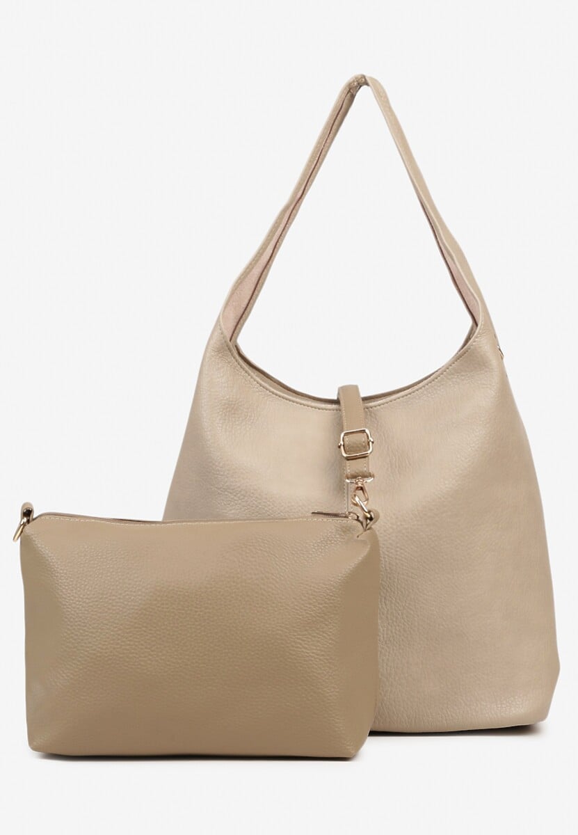 Ciemnobeżowa Klasyczna Torebka Hobo z Kosmetyczką i Paskiem Crossbody Fesulea