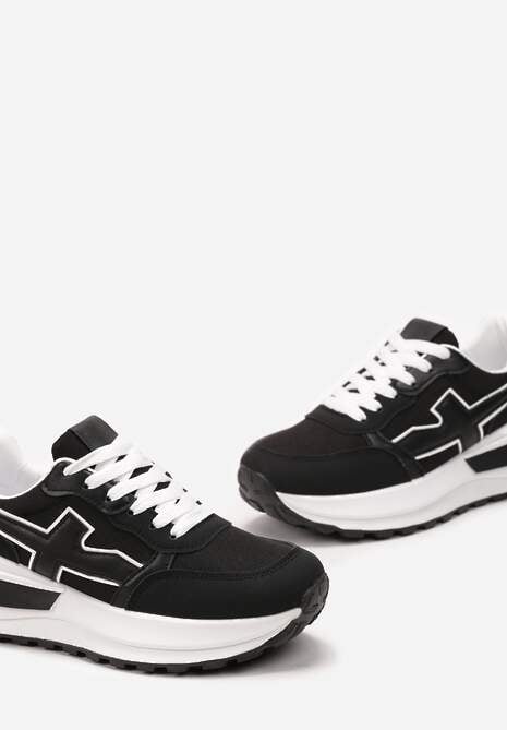 Czarno-Białe Sneakersy przed Kostkę na Platformie z Wstawką Evienne