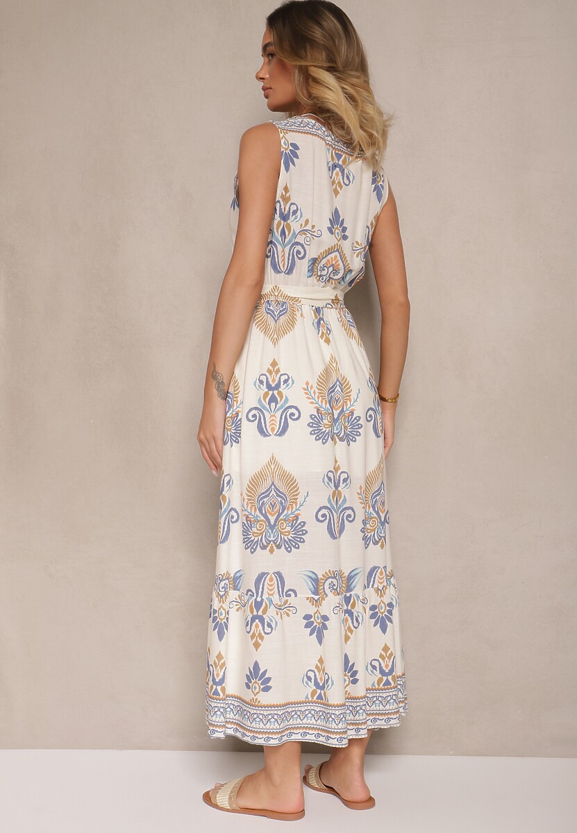 Jasnoniebieska Kopertowa Sukienka z Wiskozy Ozdobiona Paskiem Eralitia