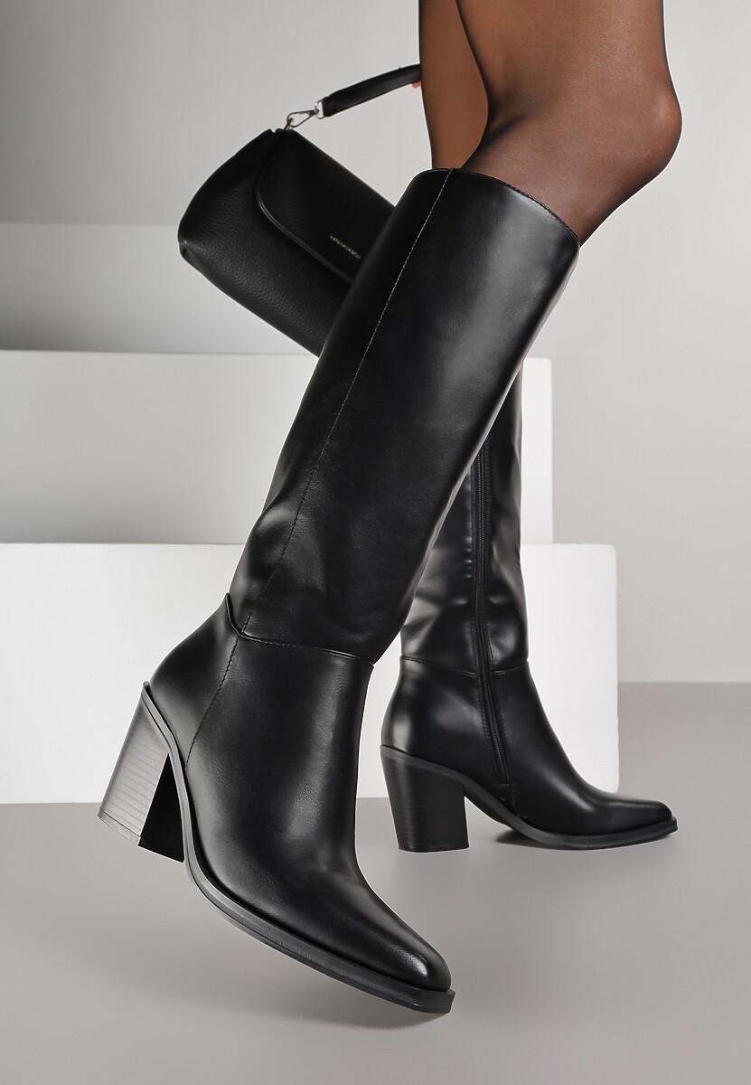 Ciemnobeżowe Casualowe Kozaki na Słupku Movara