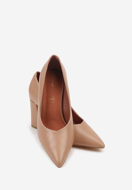 Beżowe Czółenka Vices na Geometrycznym Słupku ze Skórzaną Wkładką Modvire