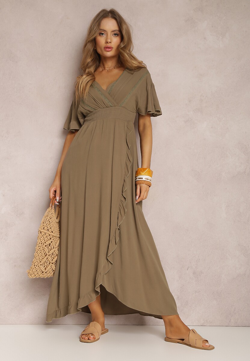 Ciemnozielona Sukienka z Wiskozy Phaeniore