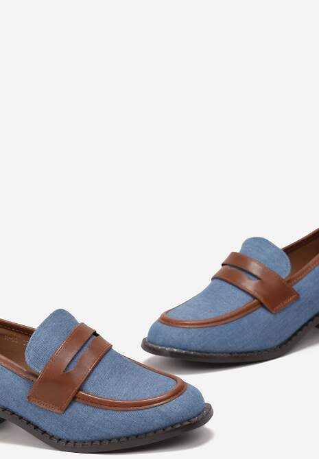 Niebieskie Wsuwane Mokasyny z Płaskim Obcasem i Paskiem z Przodu Mauvela