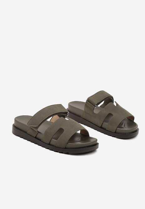 Zielone Klapki z Geometryczną Cholewką Tatosinea