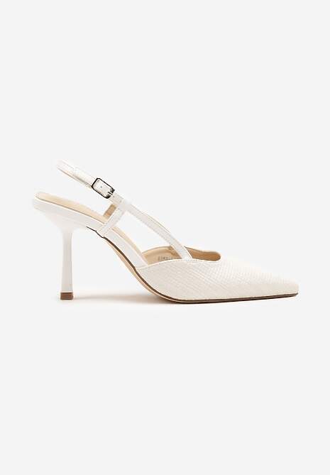 Białe Sandały na Szpilce Typu Slingback Leathara