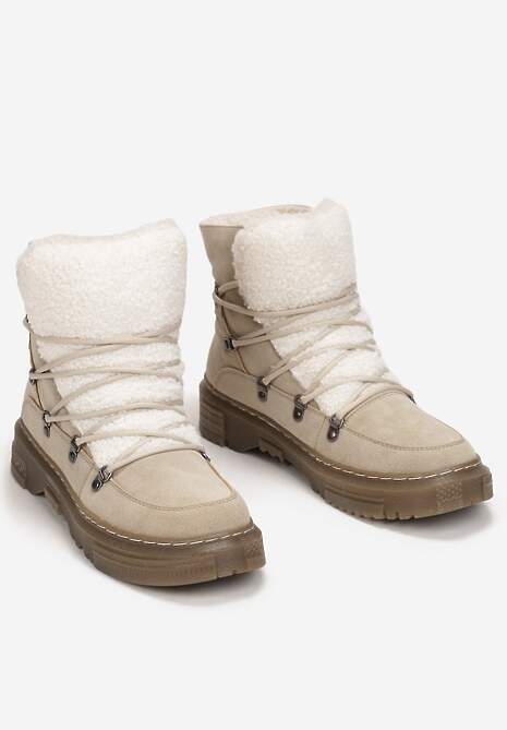 Jasnobeżowe Traperki z Futrzanym Językiem Florica