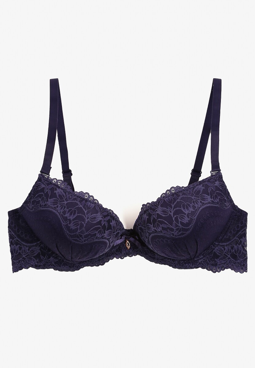 Granatowy Koronkowy Biustonosz Typu Push-Up Felagia