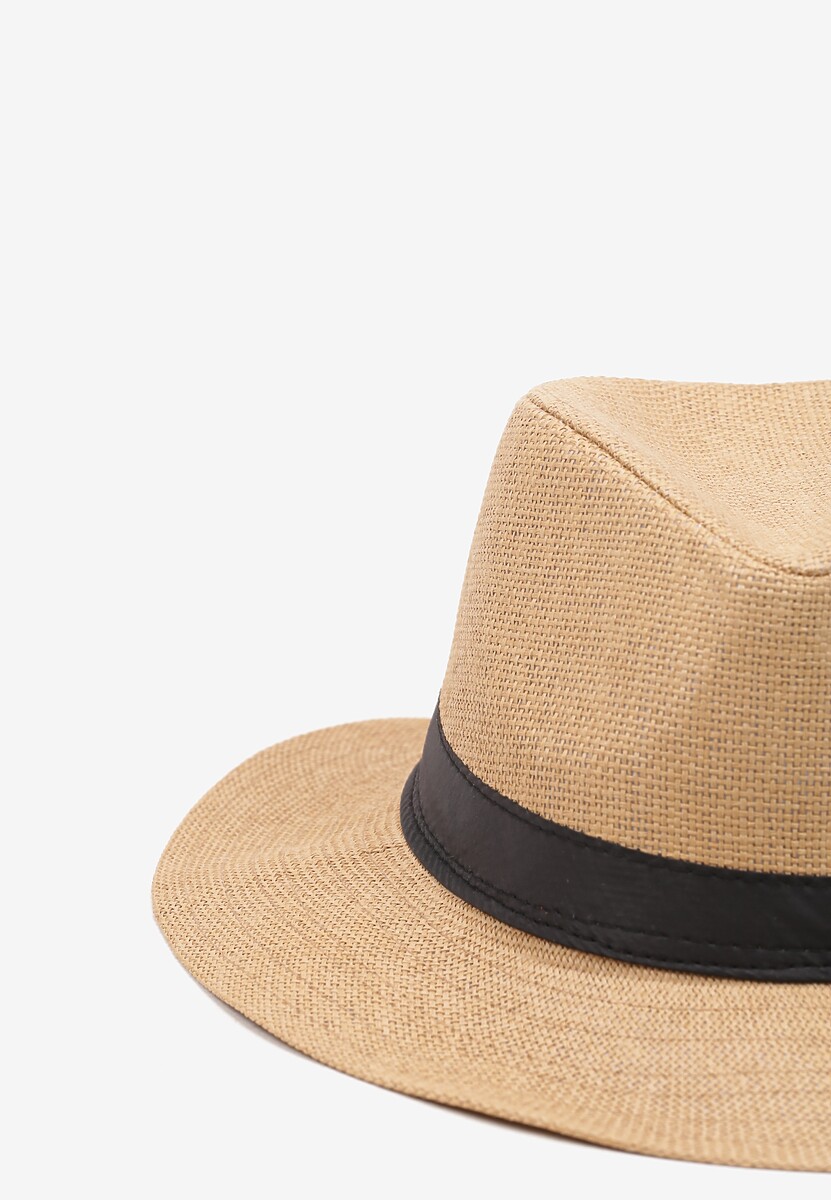 Ciemnobeżowa Czapka Kapelusz z Ozdobną Tasiemką Tinellaa