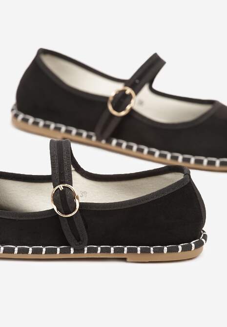 Czarne Balerinki Espadryle z Przeszyciami i Paskiem Firionea