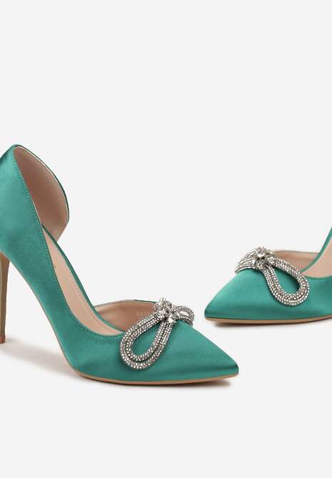 Zielone Szpilki z Cyrkoniami na Metalicznej Kokardzie Thistlea