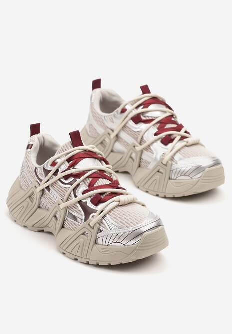 Srebrne Sneakersy z Designerskim Sznurowaniem Nuritha