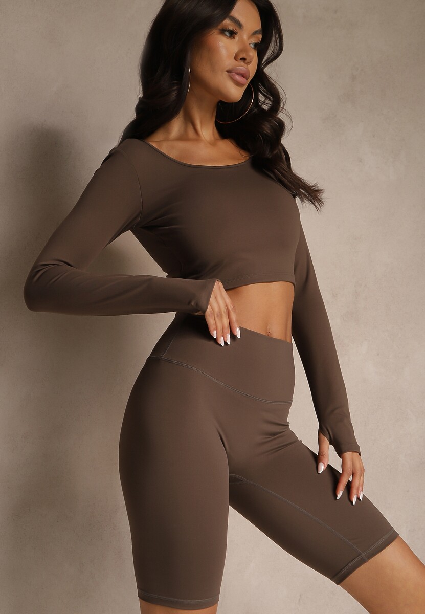 Brązowe Szorty Kolarki High Waist Basalla