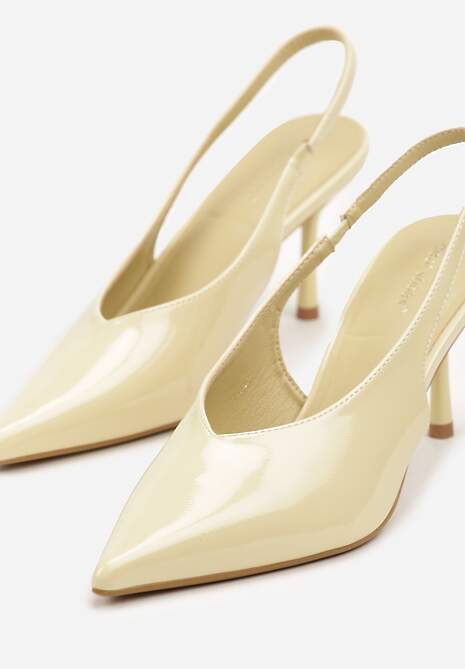 Żółte Lakierowane Sandały na Szpilce Typu Slingback Addoxie