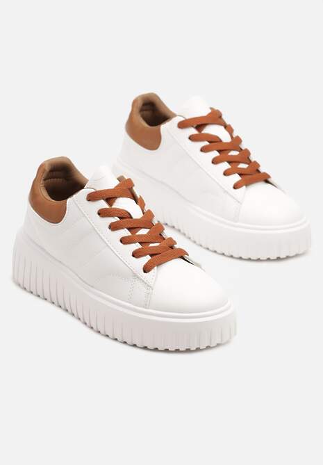 Biało-Brązowe Sneakersy na Platformie Ozdobionej Tłoczonej Zdivona