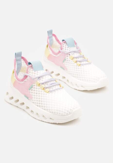 Biało-Różowe Buty Sportowe Sneakersy Siateczkowe na Tłoczonej Platformie Lurilia