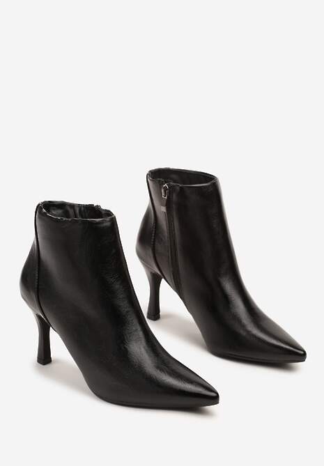 Czarne Klasyczne Botki na Obcasie Typu Szpilka ze Szpiczastym Noskiem Falonea