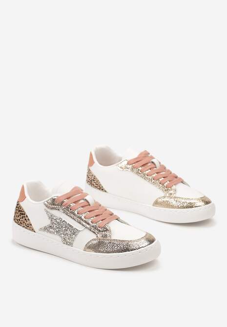 Złote Sneakersy z Brokatowymi Wstawkami i Gwiazdką Reniva