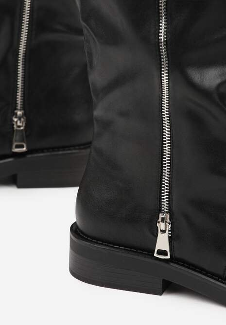 Czarne Kozaki w Stylu Bikerów z Klamrą i Suwakiem Linfara