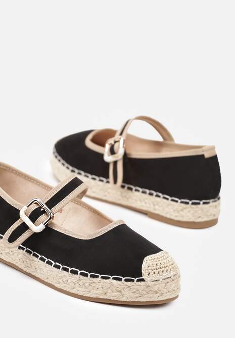 Czarne Espadryle Ozdobione Plecionką i Paskiem Olirane