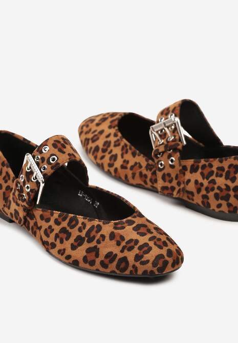 Panterkowe Balerinki z Paskiem Zapinanym na Dużą Klamrę Tastia