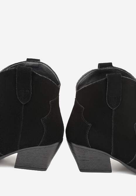 Czarne Botki Kowbojki na Stożku ze Skóry Naturalnej Liravetta