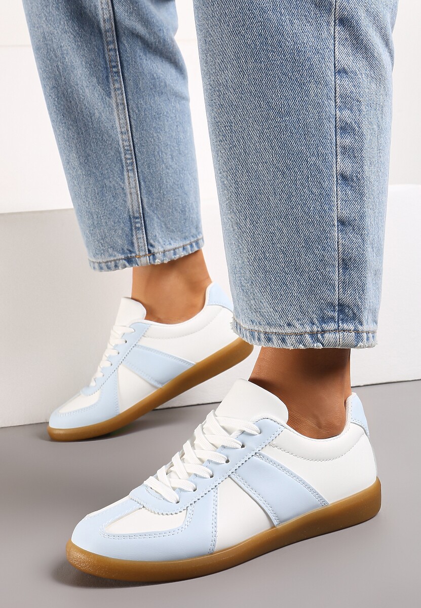 Niebiesko-Białe Sneakersy Tenisówki z Ozdobnymi Przeszyciami Sumina